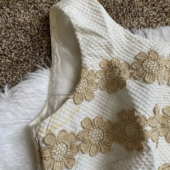 Lilly Pulitzer Tank Dress FLAW White Metallic Gold Floral Womens Size 2 - Picture 11 of 12